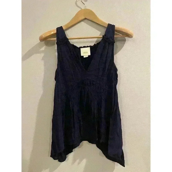 Maeve Anthropologie Navy Blue Empire Gathered Tank Blouse Top XS Rayon NWOT - Picture 3 of 7
